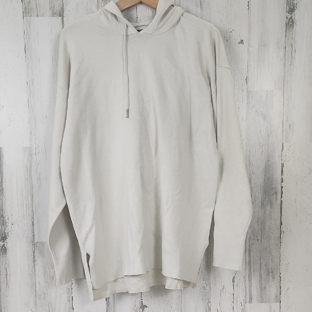 Tek Gear Cream Hooded Drawstring Sweater Split Sides Size XL